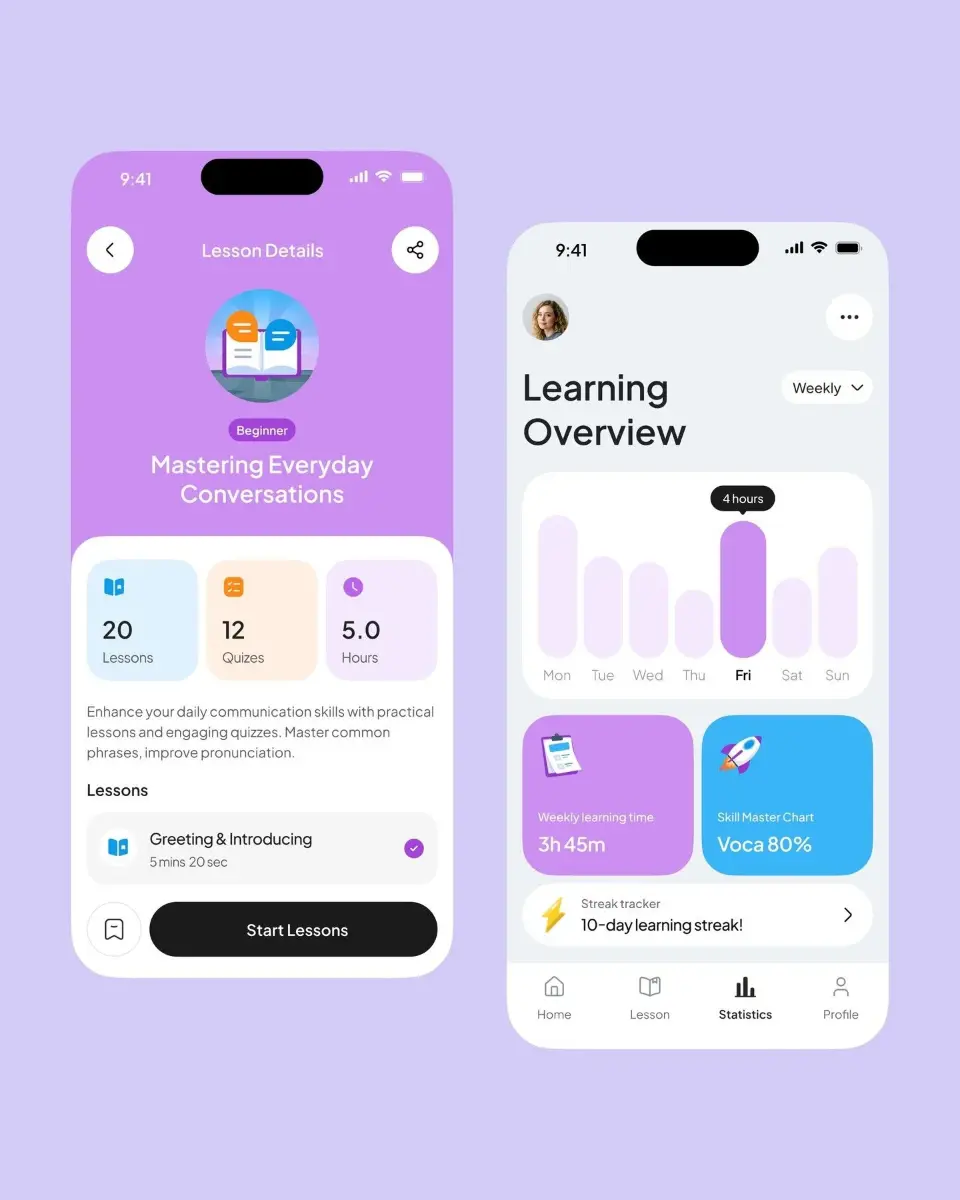 Mobile app design interactive learning two smartphones showing
