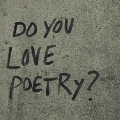 Poetcore graffiti written side cement wall says do love poetry