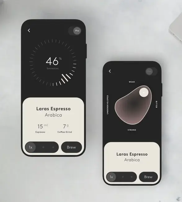 Mobile app design nunc coffee machine two cell phones sitting